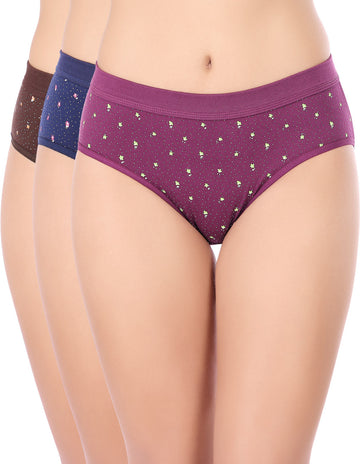 Body Care (2937) Hipster Coverage Cotton Lycra Panties for Girls | Pack of 3 (Dark Colour-3 Different Colour)