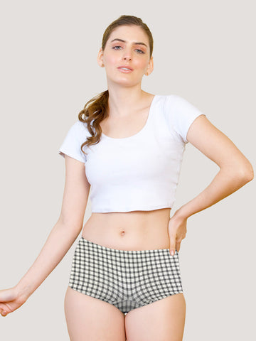Kalyani 7501 Hipster Coverage Cotton Lycra Panties for Girls | Pack of 1 (Printed Colour/Green Check)