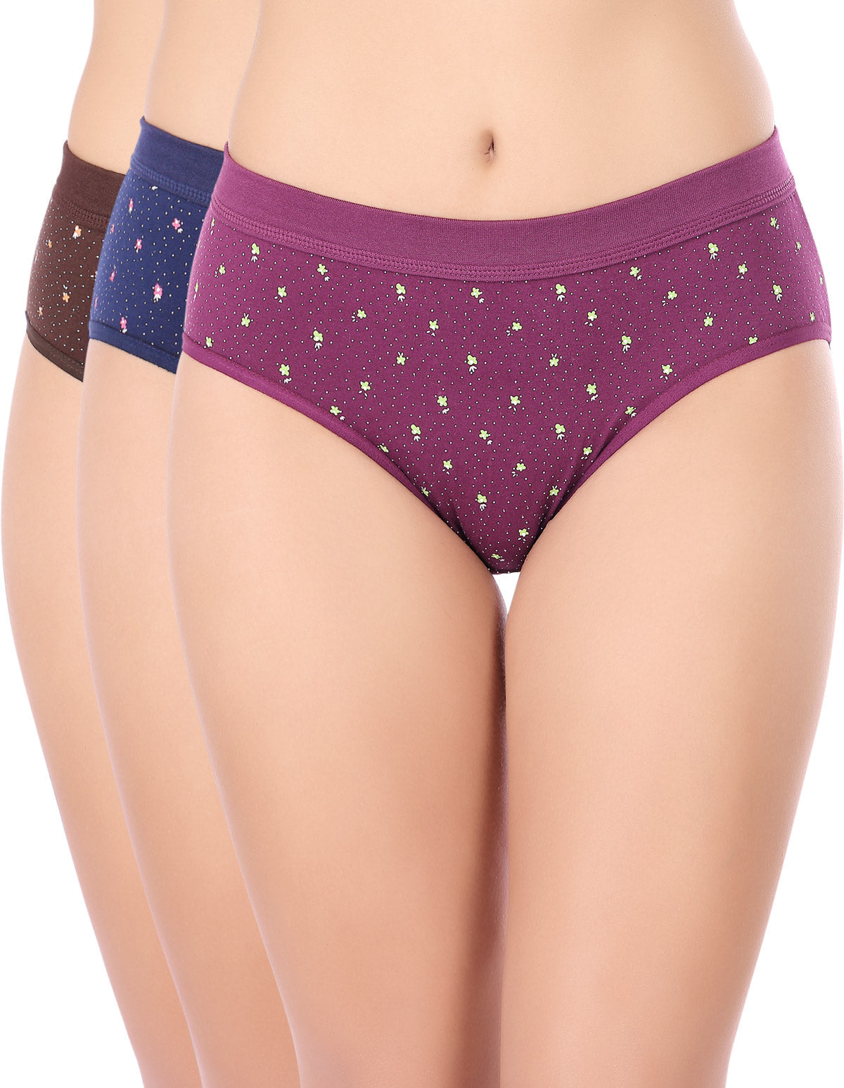Body Care (2937) Hipster Coverage Cotton Lycra Panties for Girls | Pack of 3 (Dark Colour-3 Different Colour)