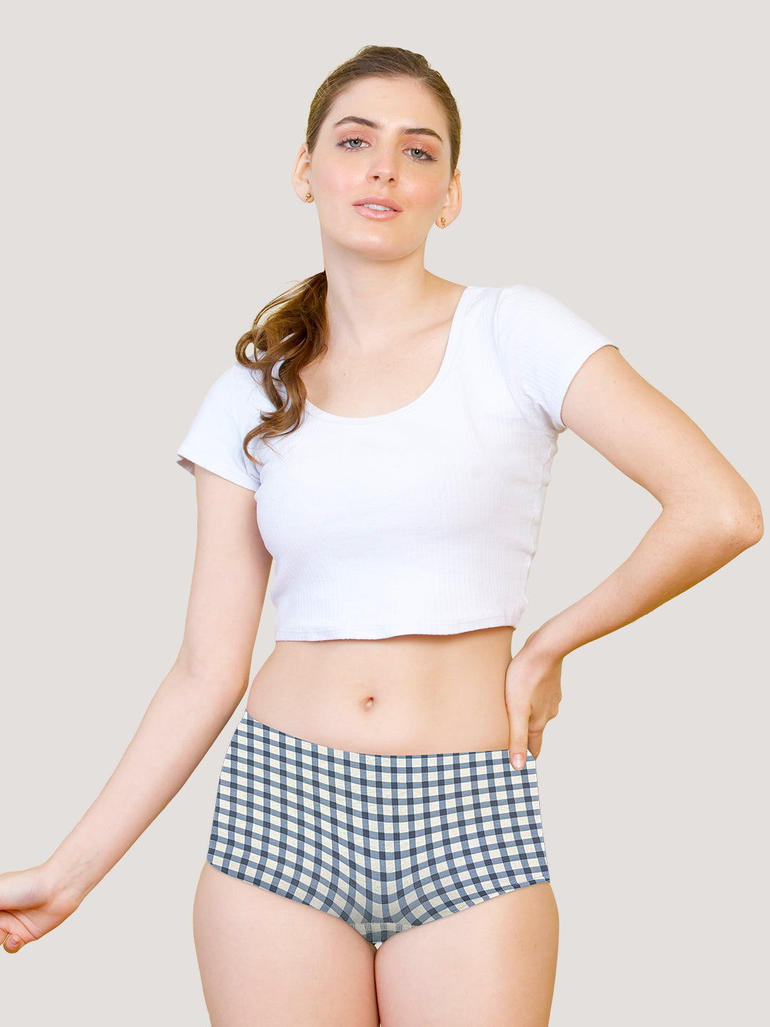 Kalyani 7501 Hipster Coverage Cotton Lycra Panties for Girls | Pack of 1 (Printed Colour/Blue Check)