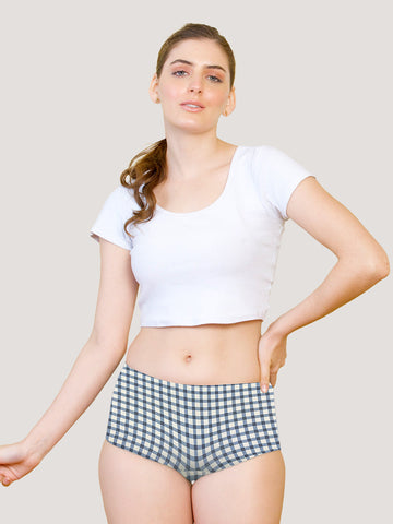 Kalyani 7501 Hipster Coverage Cotton Lycra Panties for Girls | Pack of 1 (Printed Colour/Blue Check)